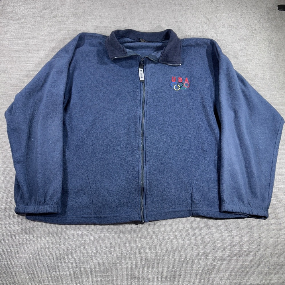 USA Olympics Fleece Jacket Mens XXL Navy Blue Excellent‎ Vintage Made in USA Zip